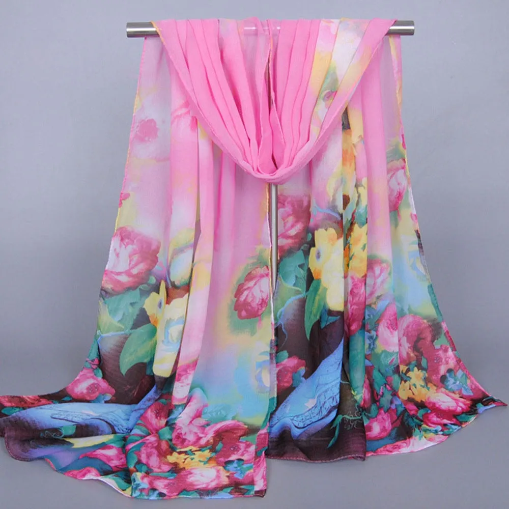 Women Print Chiffon Georgette Scarf Bandana Luxury Elegant Fashion Long Soft Shawl Wrap Hijab Summer Sun Protection Scarves