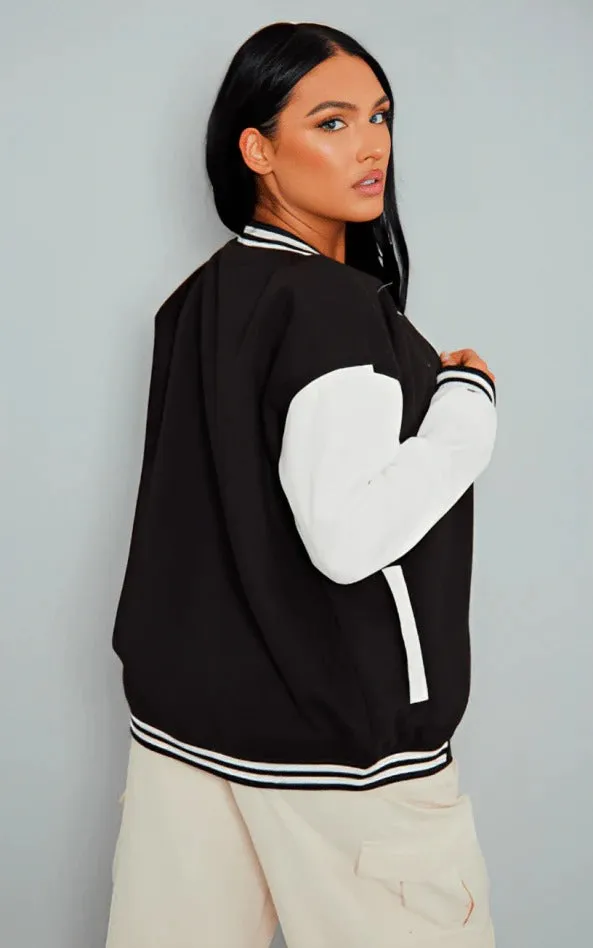 Women's Black Varsity Leather Bomber Jacket