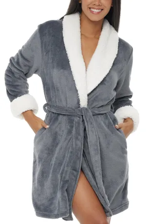 Women's Classic Plush Robe, Short Fleece Bathrobe Solids