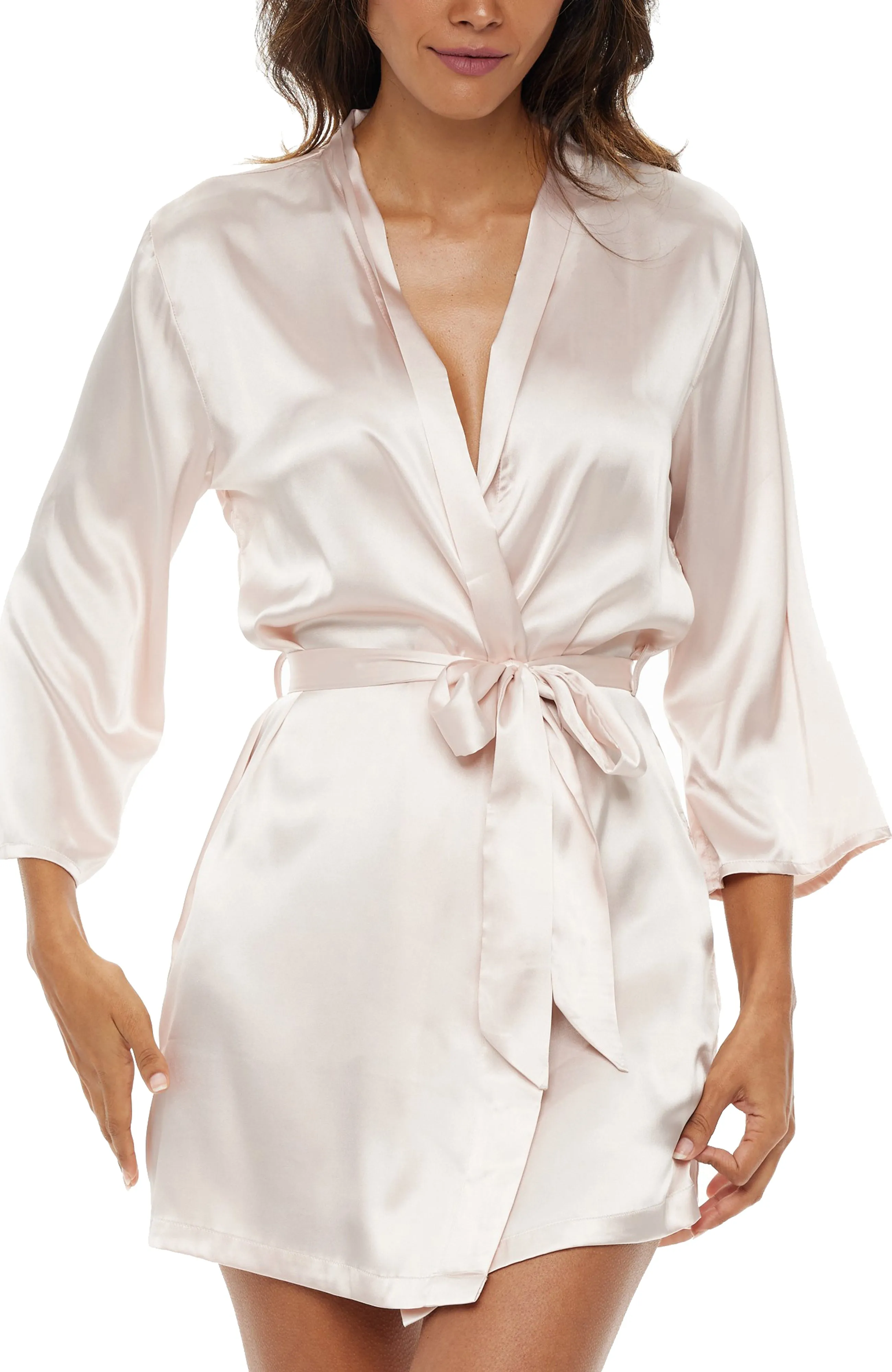 Women's Satin Robe with Pockets, Belt Loops, Short, Above the Knee Length