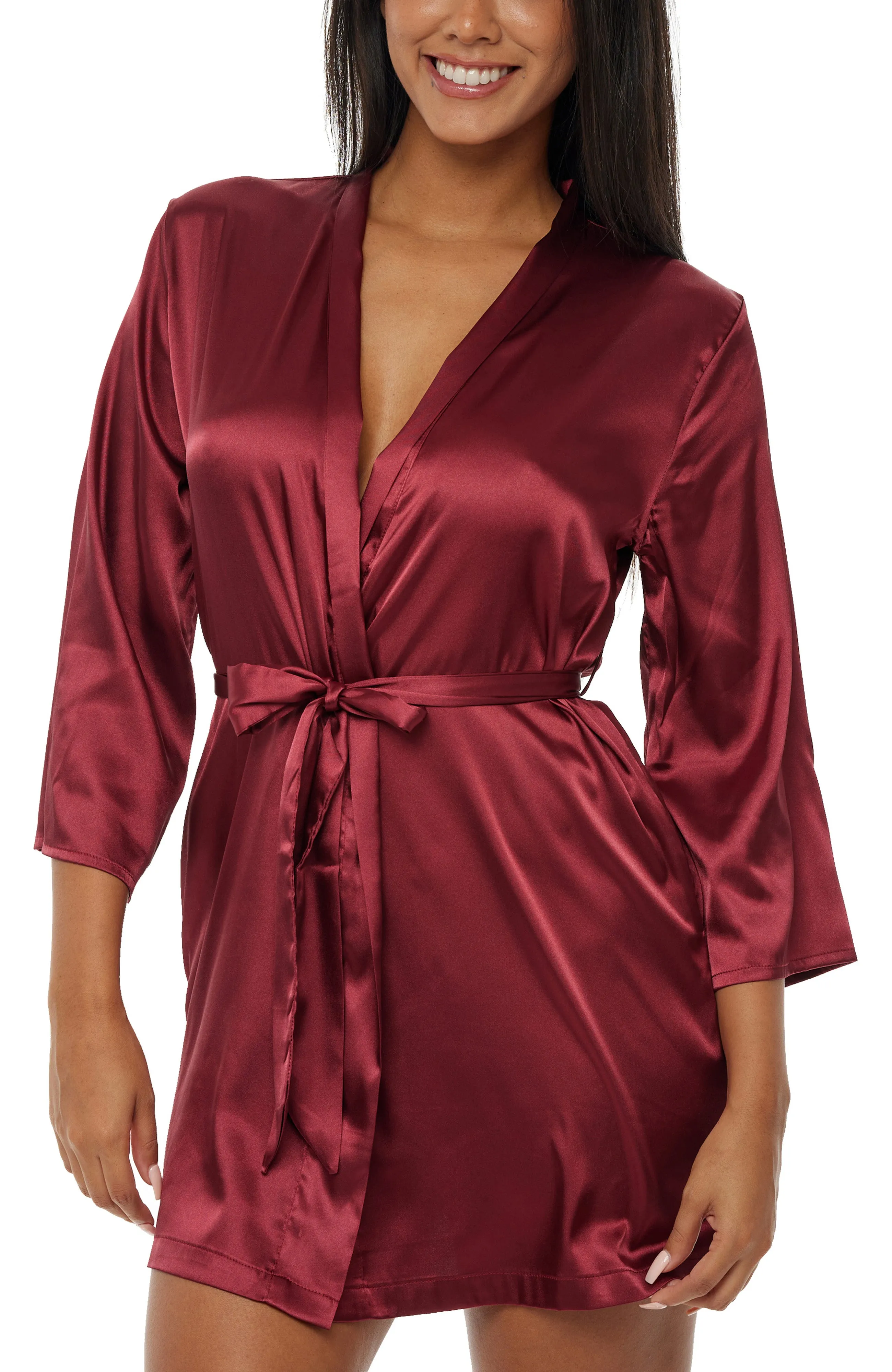 Women's Satin Robe with Pockets, Belt Loops, Short, Above the Knee Length