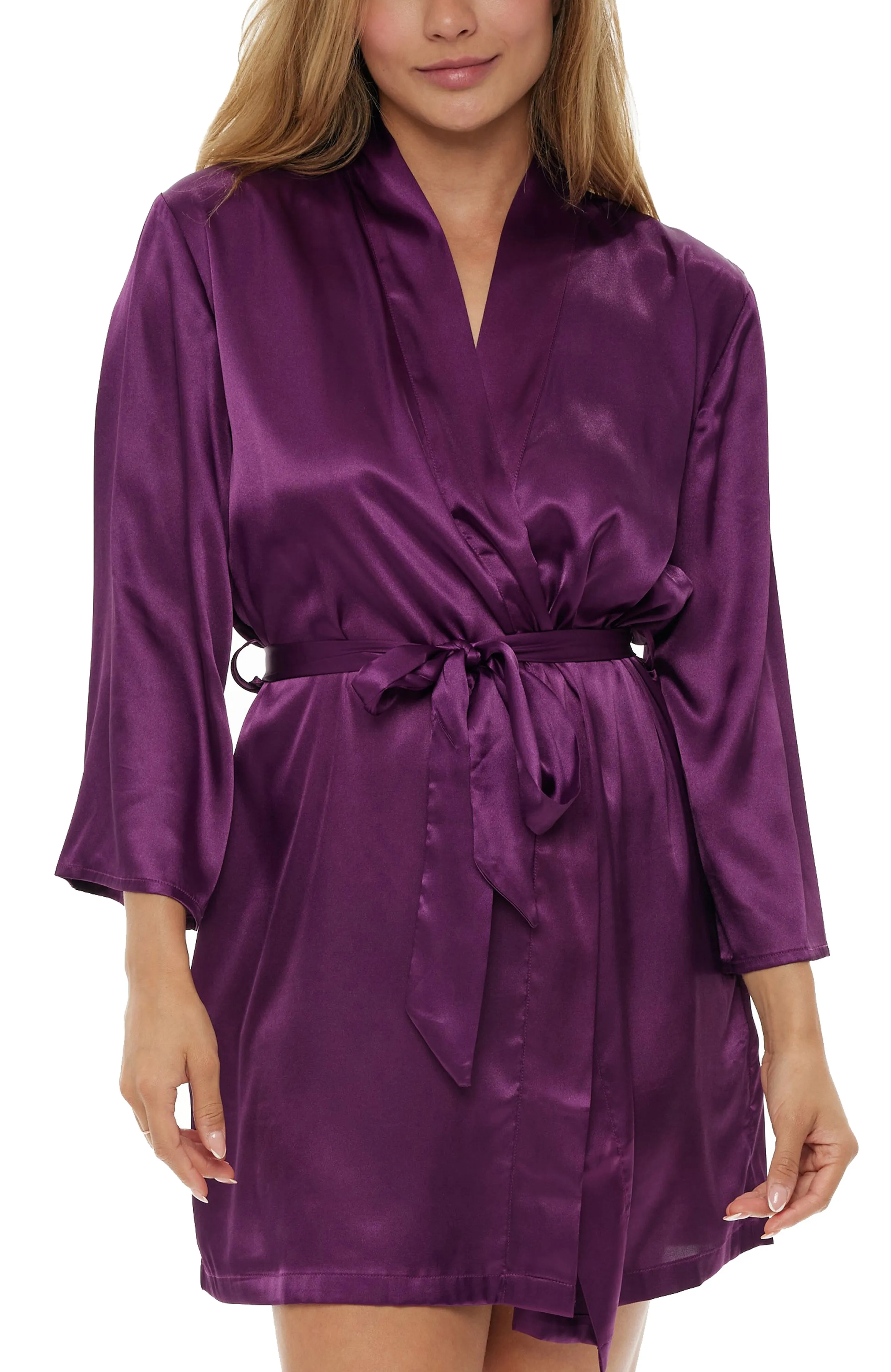 Women's Satin Robe with Pockets, Belt Loops, Short, Above the Knee Length