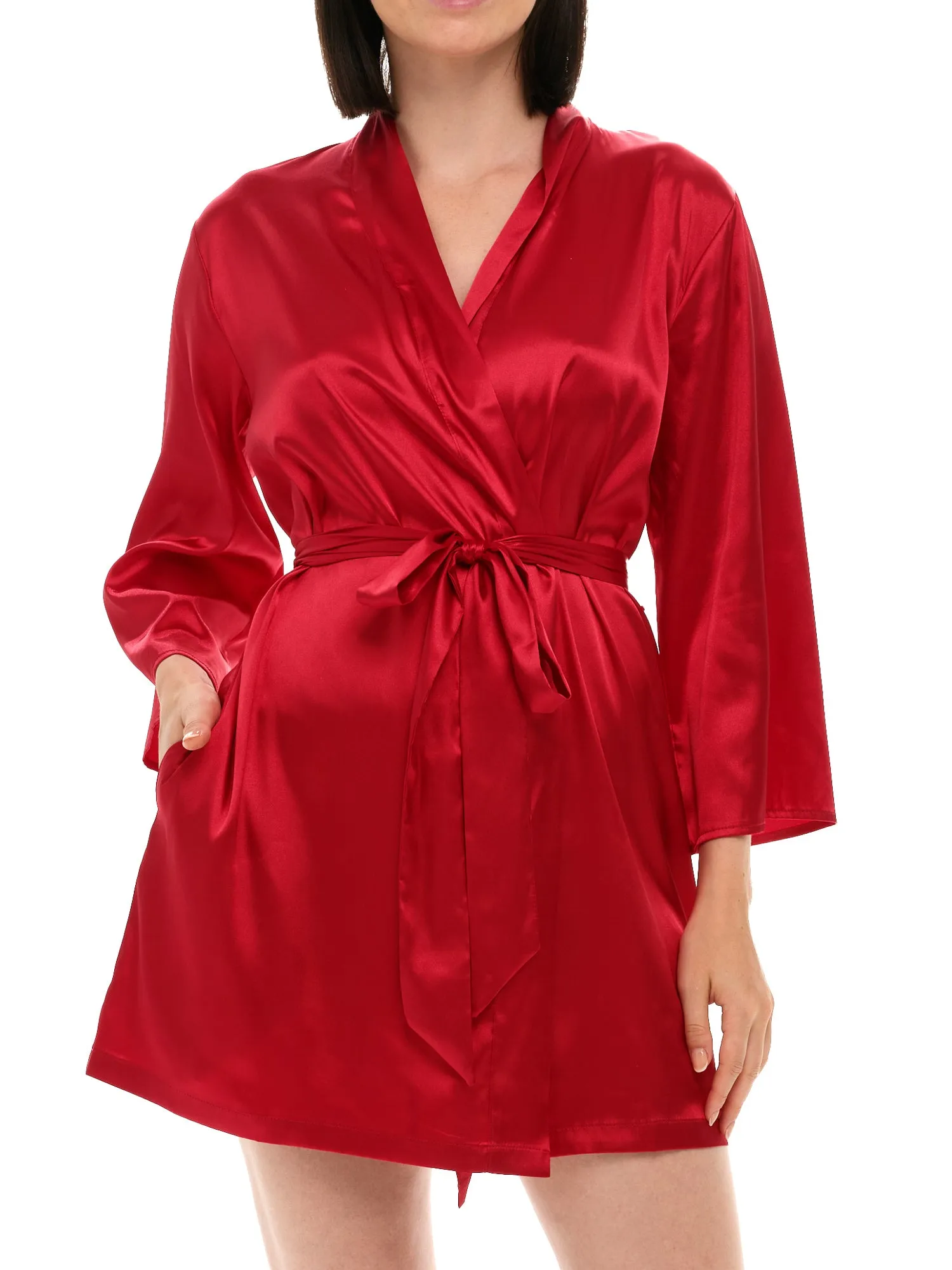 Women's Satin Robe with Pockets, Belt Loops, Short, Above the Knee Length