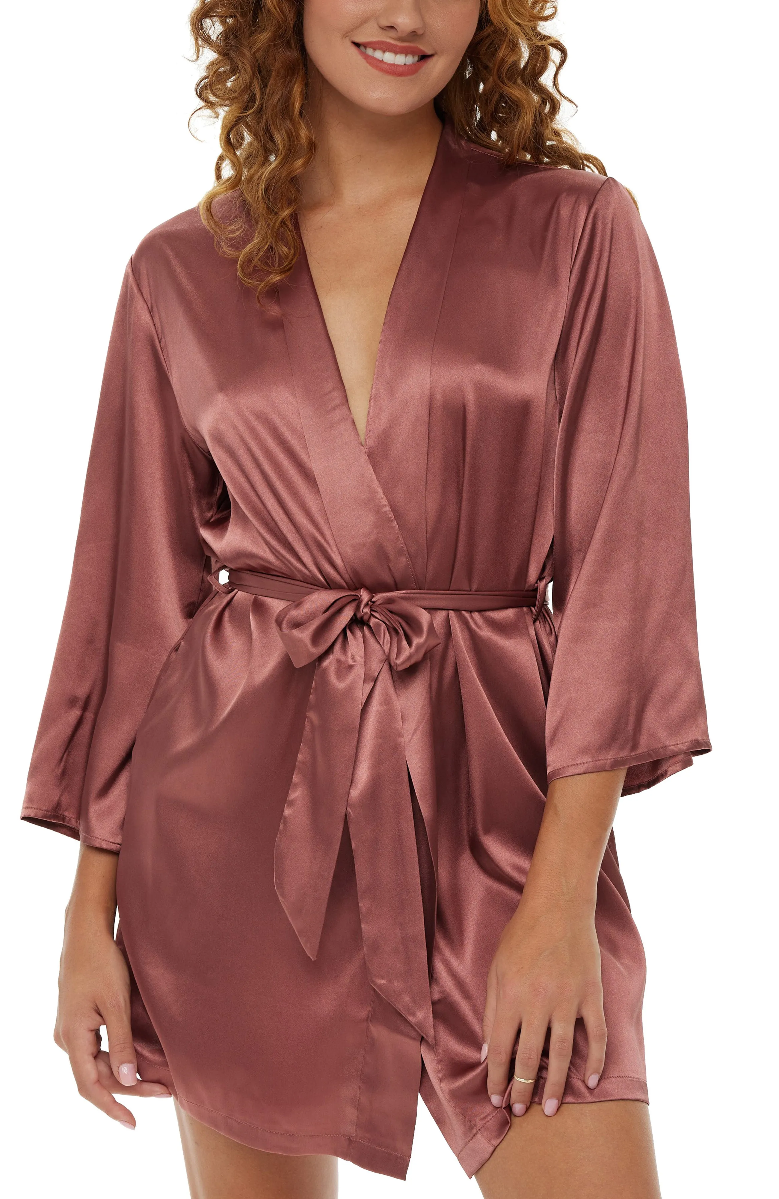 Women's Satin Robe with Pockets, Belt Loops, Short, Above the Knee Length