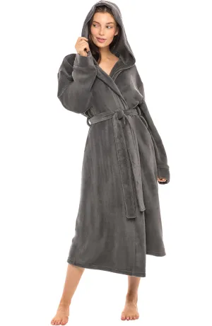 Women's Soft Fleece Robe with Hood, Warm Lightweight Bathrobe